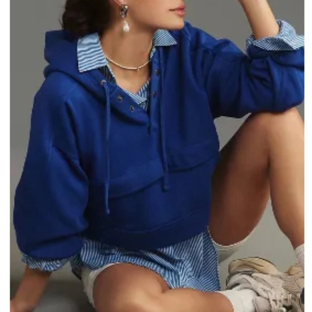 Anthropologie Daily Practice Pullover Hoodie Royal Blue M